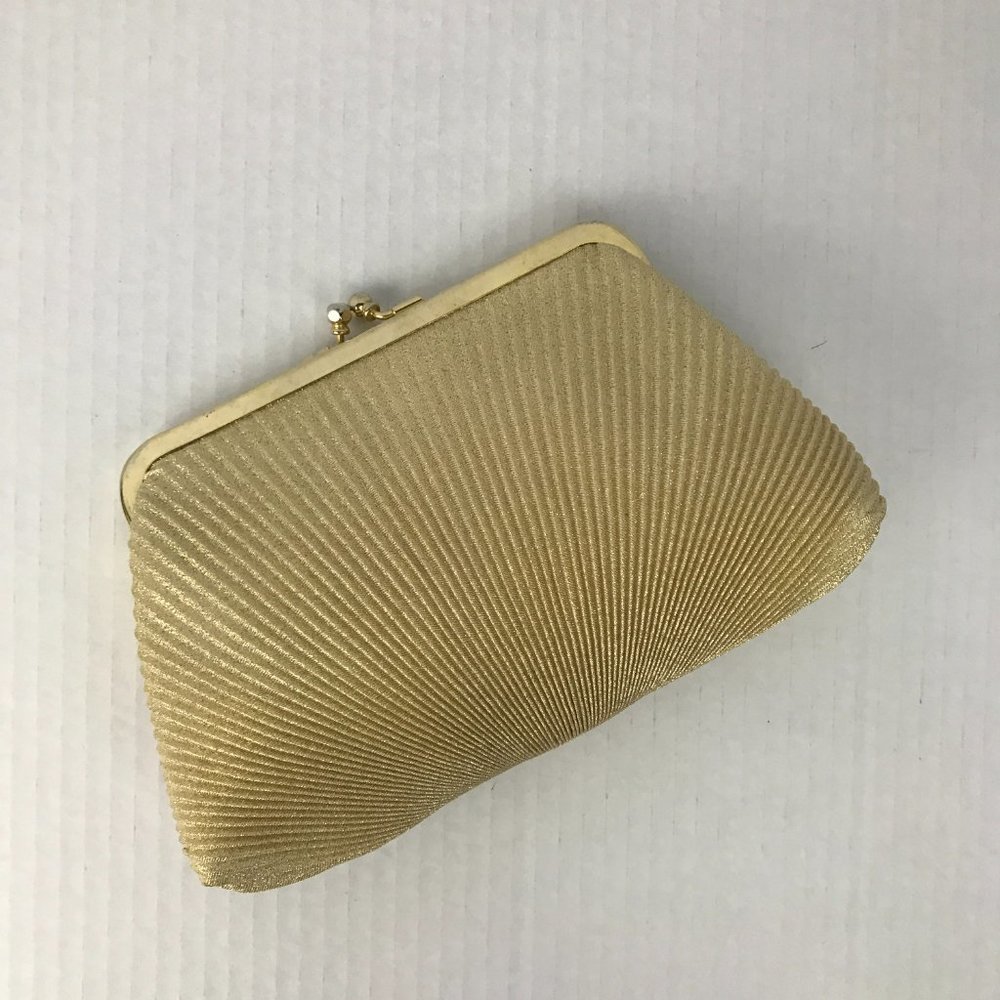 Vintage Gold Carolyne Barton Disco Clutch Purse Evening Bag w/ Chain